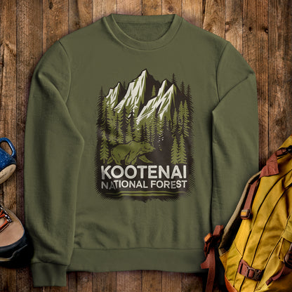 Kootenai National Forest Crewneck Sweatshirt Military Green Adventure and Outdoors Themed Sweatshirt