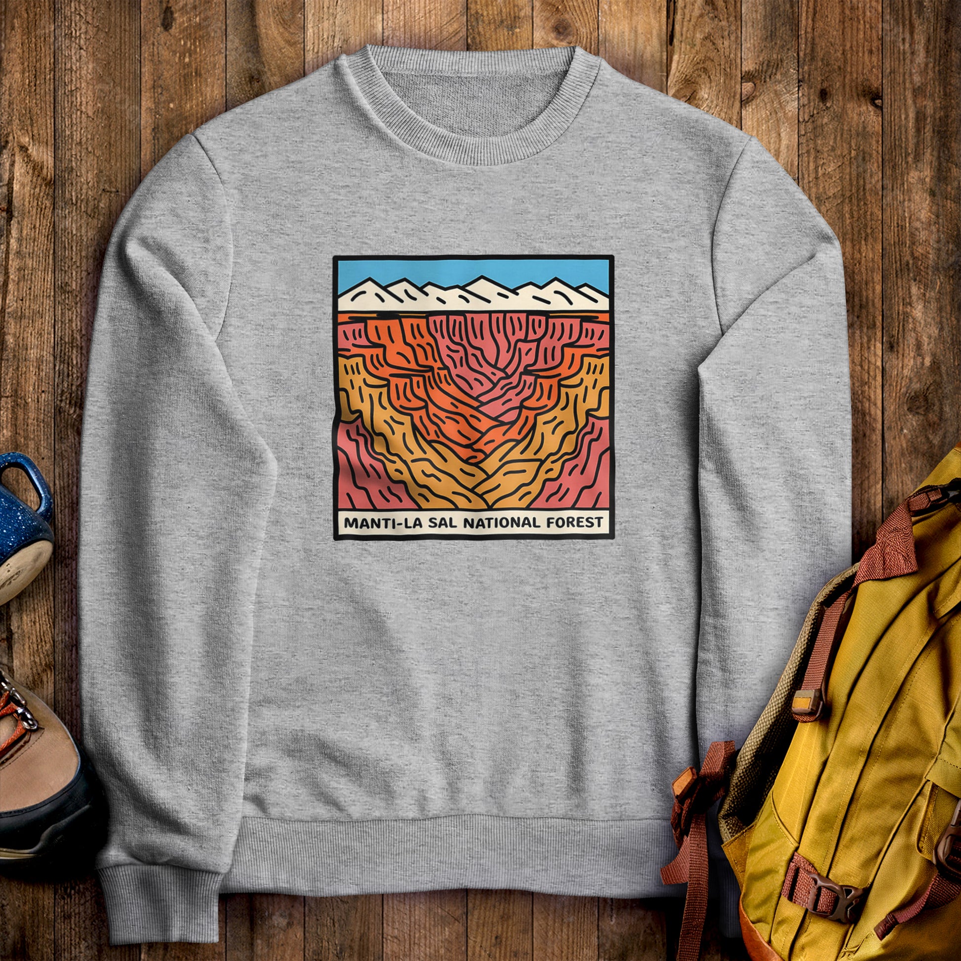 Manti-La Sal National Forest Crewneck Sweatshirt Sport Grey Adventure and Outdoors Themed Sweatshirt