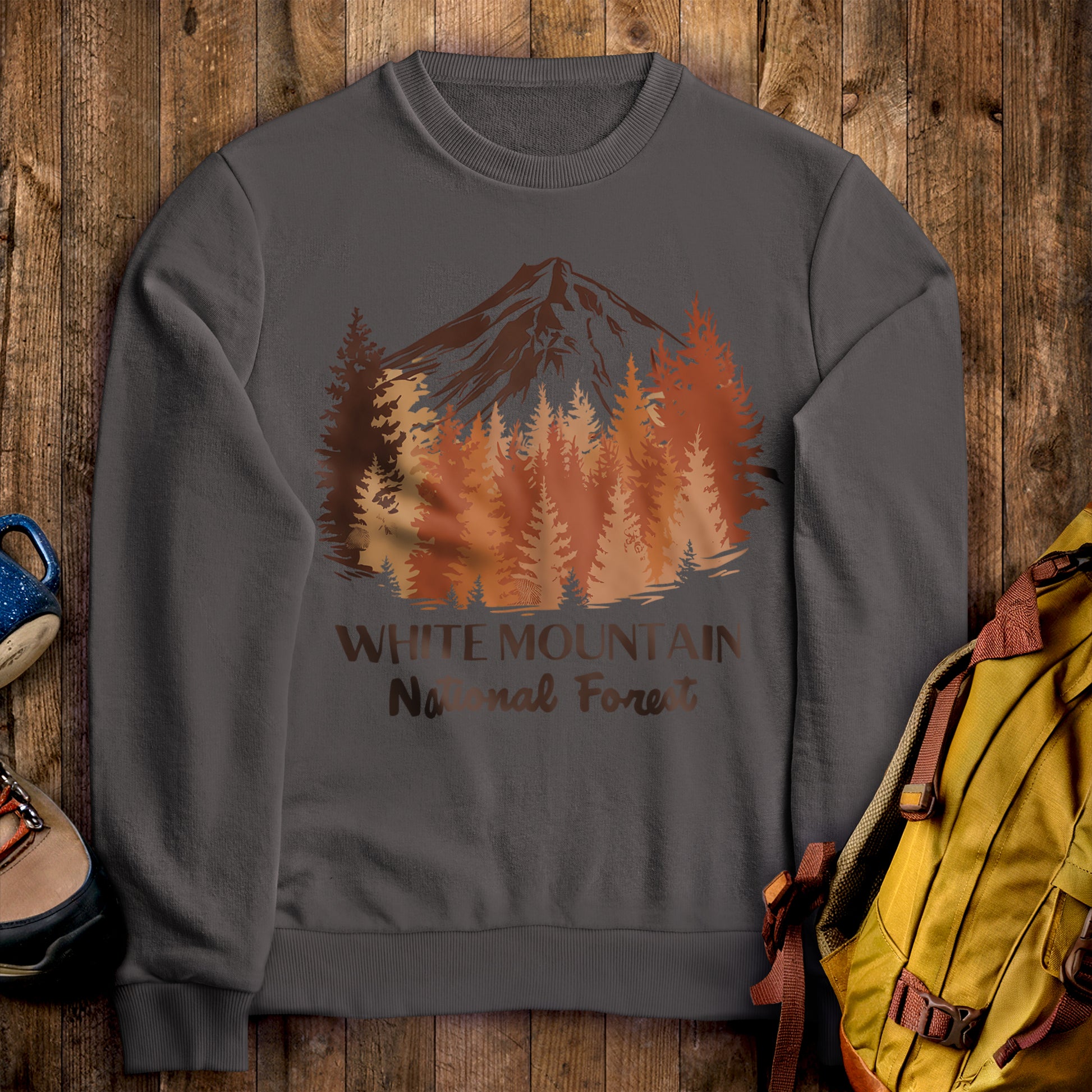 White Mountain National Forest Crewneck Sweatshirt Charcoal Adventure and Outdoors Themed Sweatshirt
