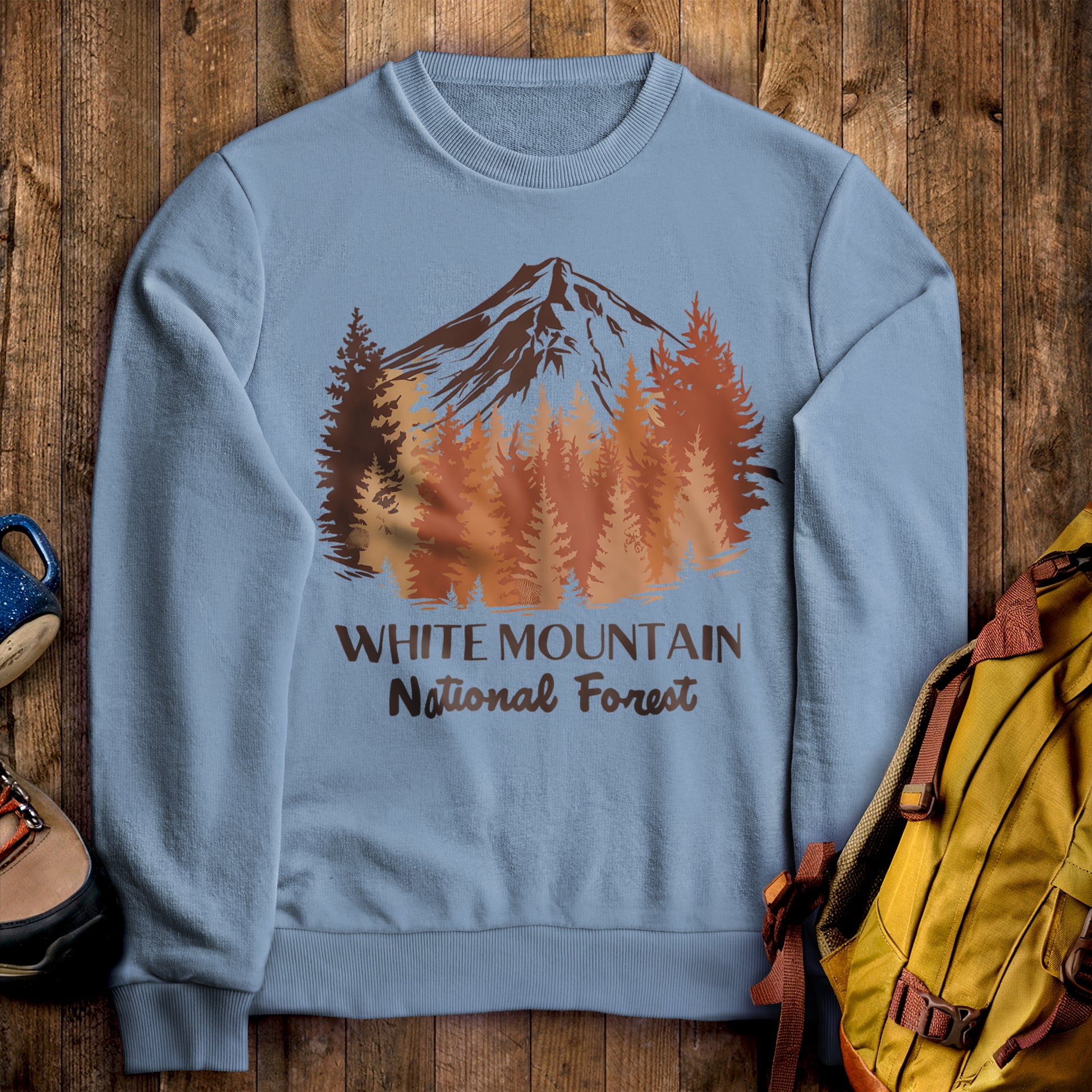 White Mountain National Forest Crewneck Sweatshirt Stone Blue Adventure and Outdoors Themed Sweatshirt