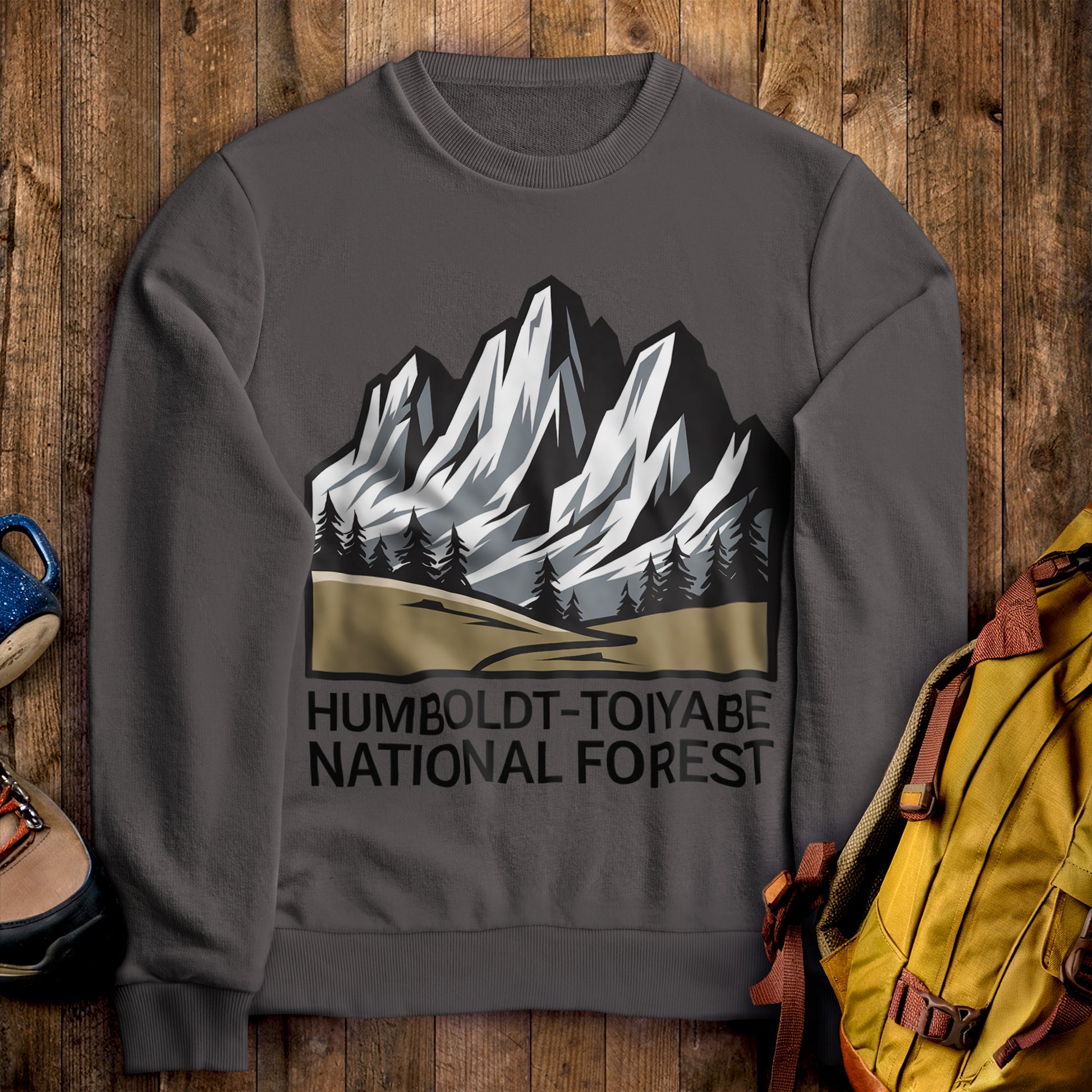 Humbolt-Toiyabe National Forest Crewneck Sweatshirt Charcoal Adventure and Outdoors Themed Sweatshirt