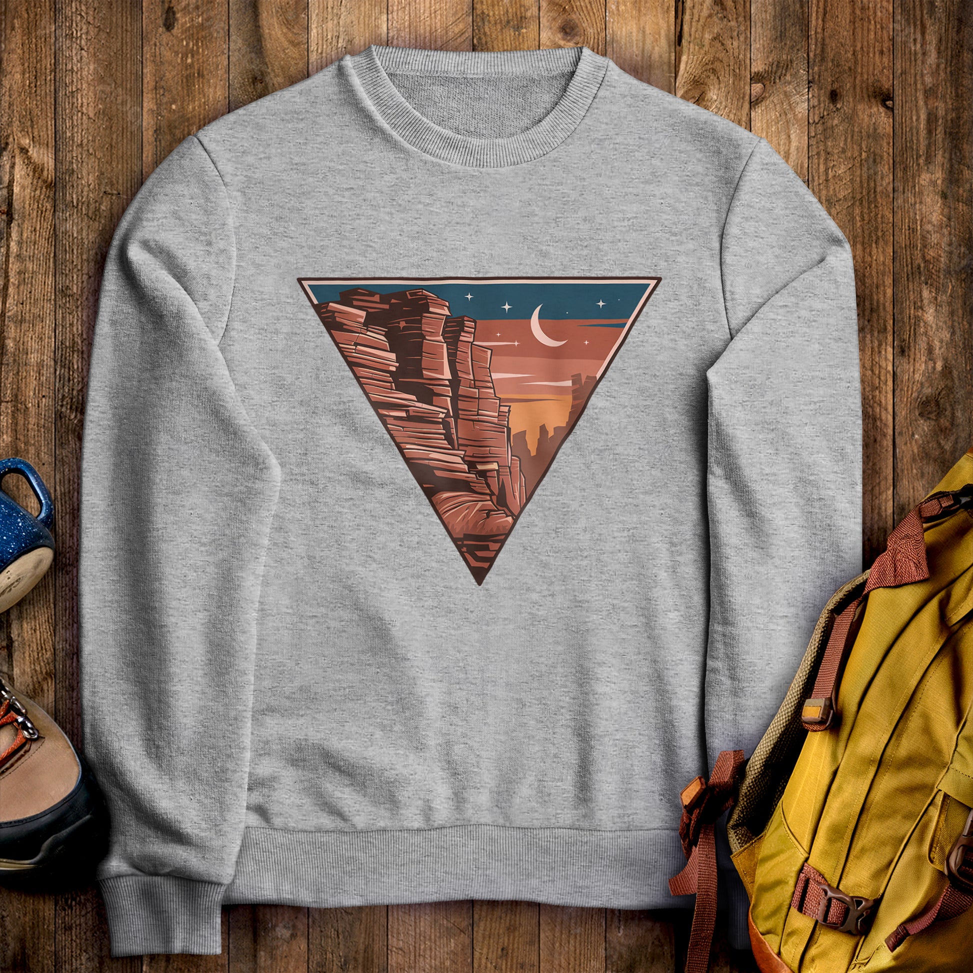 Red Rocks Canyon Crewneck Sweatshirt Sport Grey Adventure and Outdoors Themed Sweatshirt
