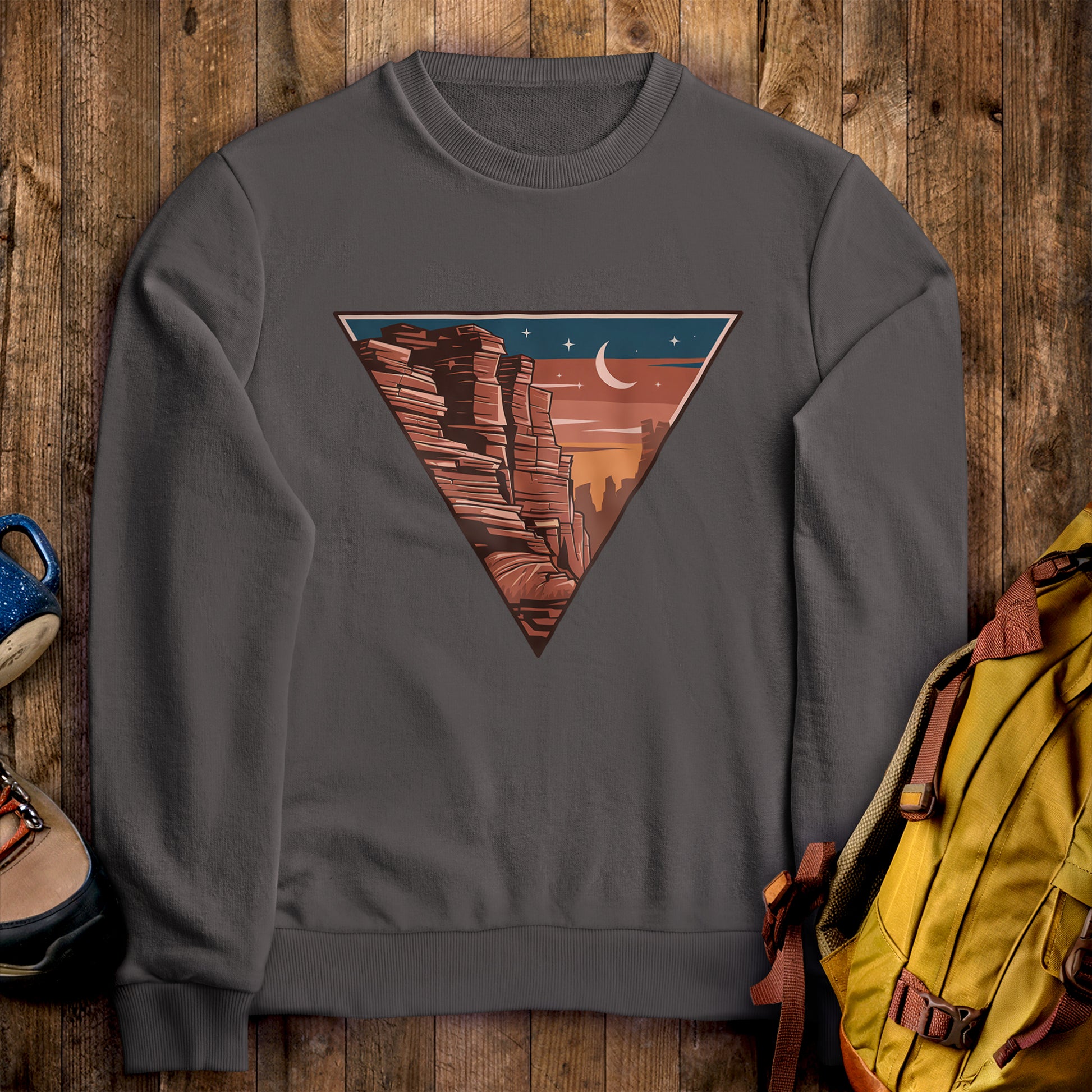 Red Rocks Canyon Crewneck Sweatshirt Charcoal Adventure and Outdoors Themed Sweatshirt