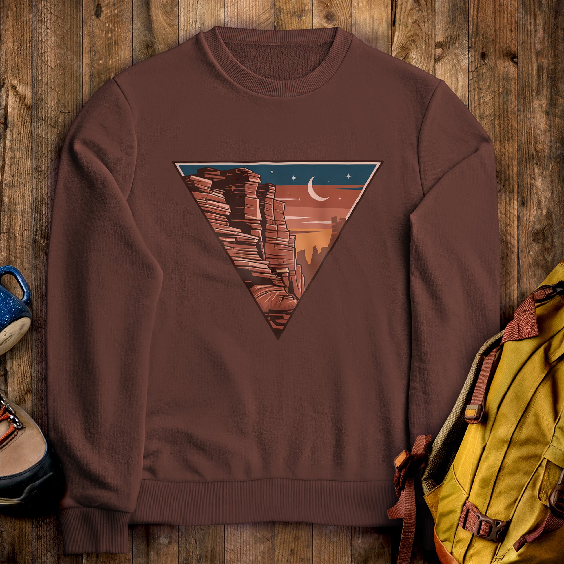 Red Rocks Canyon Crewneck Sweatshirt Cocoa Adventure and Outdoors Themed Sweatshirt