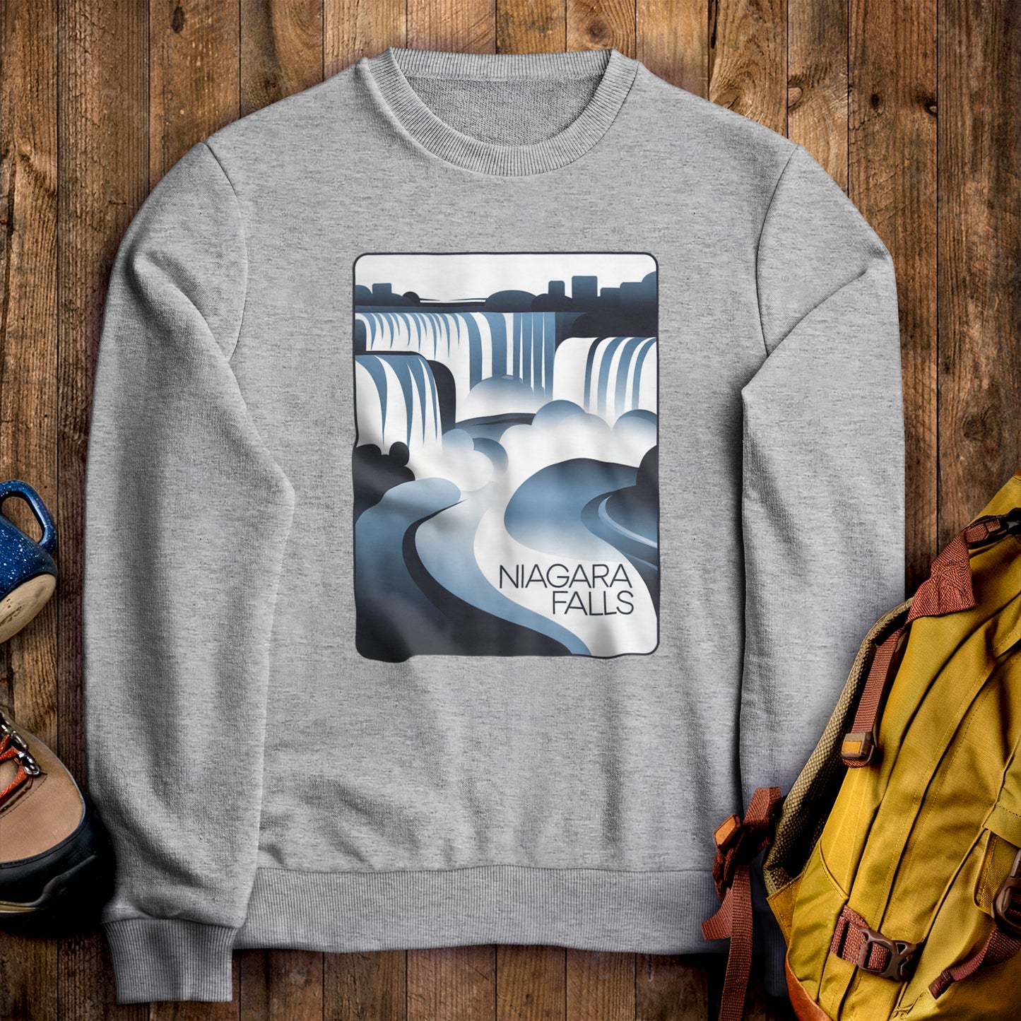 Niagara Falls Modern Crewneck Sweatshirt Sport Grey Adventure and Outdoors Themed Sweatshirt