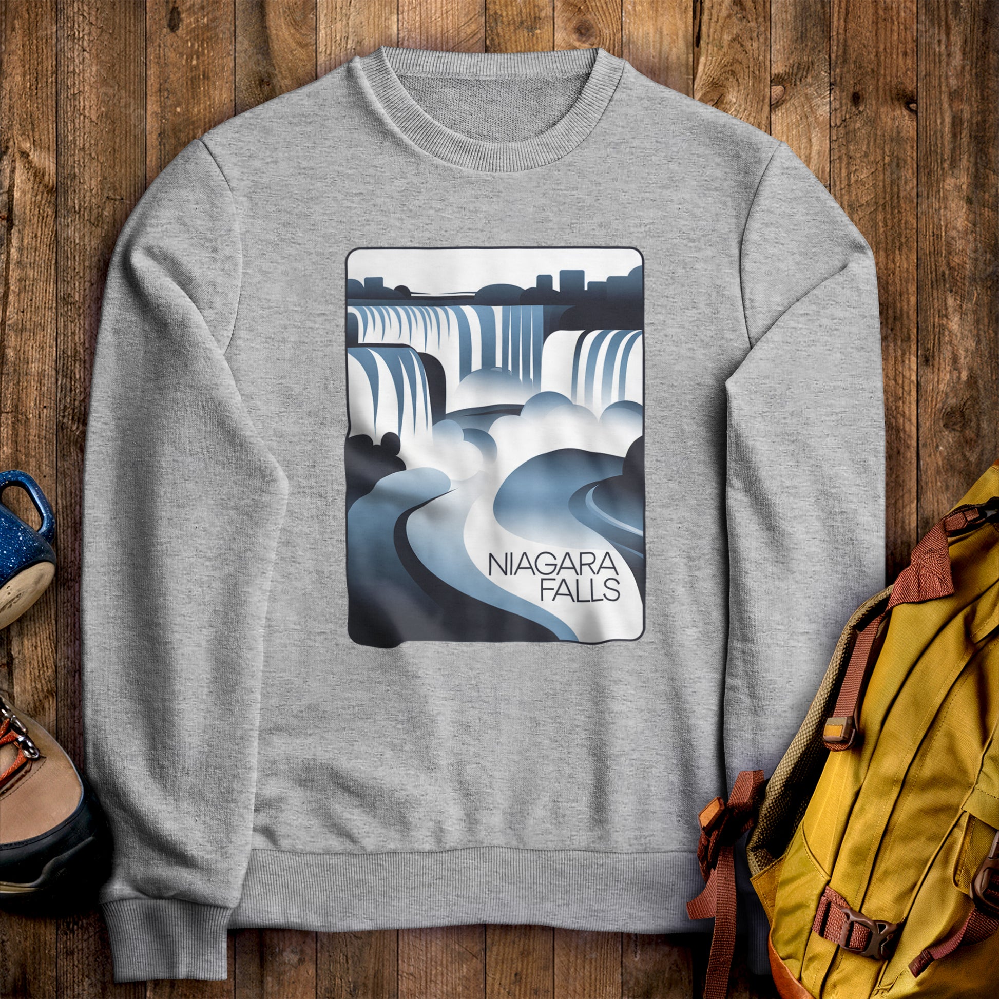 Niagara Falls Modern Crewneck Sweatshirt Sport Grey Adventure and Outdoors Themed Sweatshirt