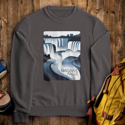 Niagara Falls Modern Crewneck Sweatshirt Charcoal Adventure and Outdoors Themed Sweatshirt