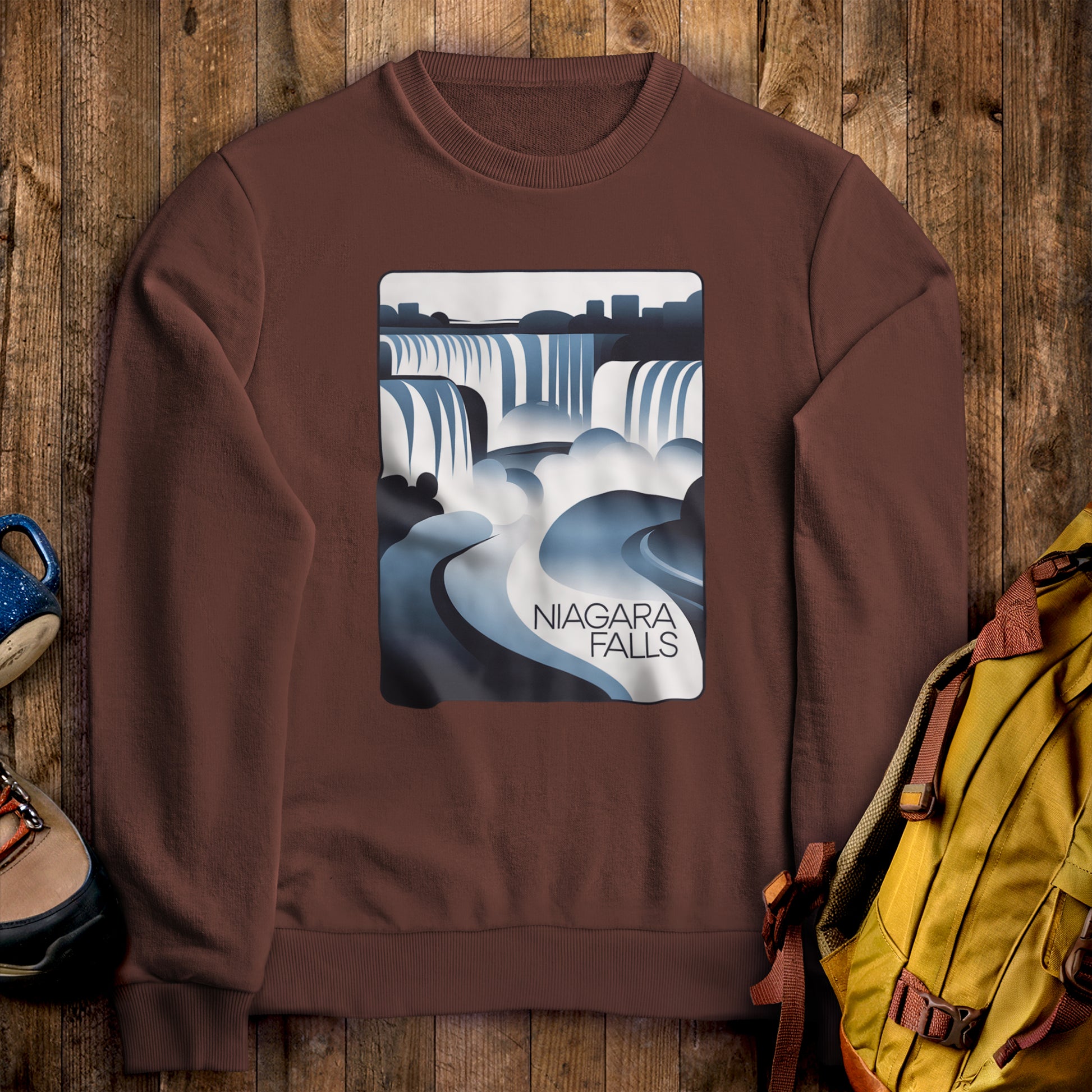 Niagara Falls Modern Crewneck Sweatshirt Cocoa Adventure and Outdoors Themed Sweatshirt