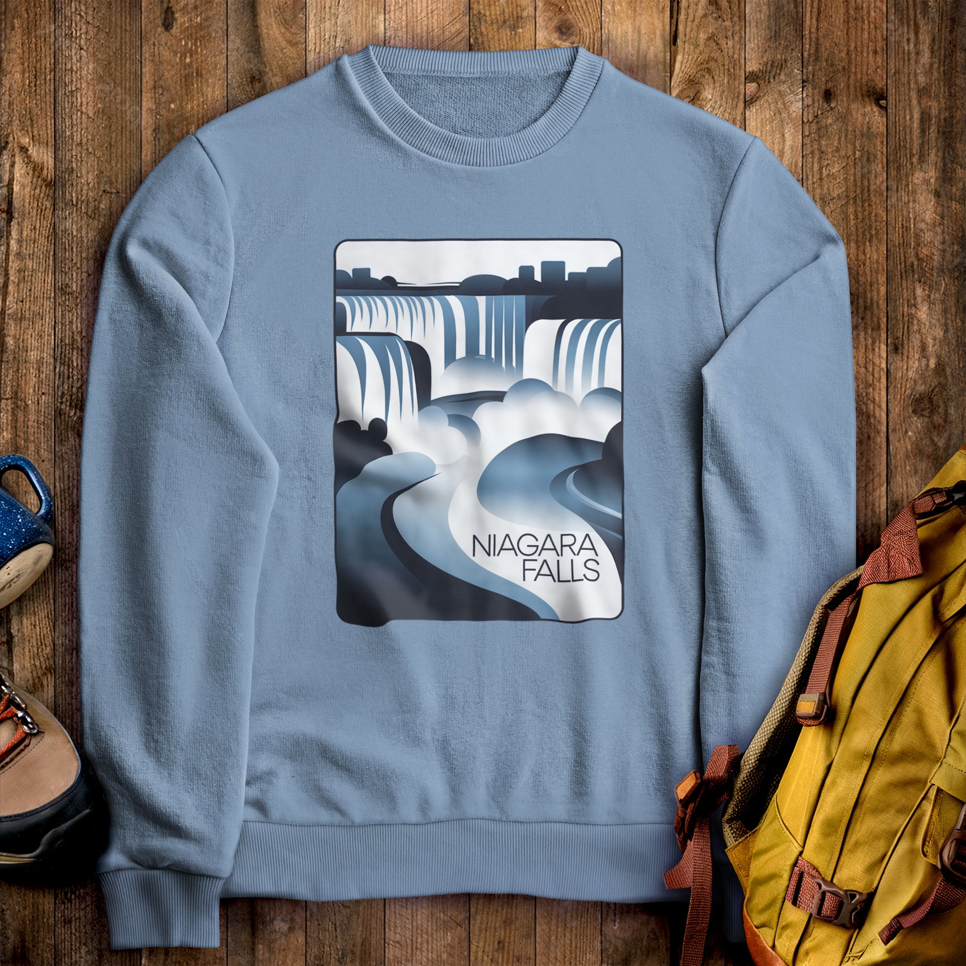 Niagara Falls Modern Crewneck Sweatshirt Stone Blue Adventure and Outdoors Themed Sweatshirt