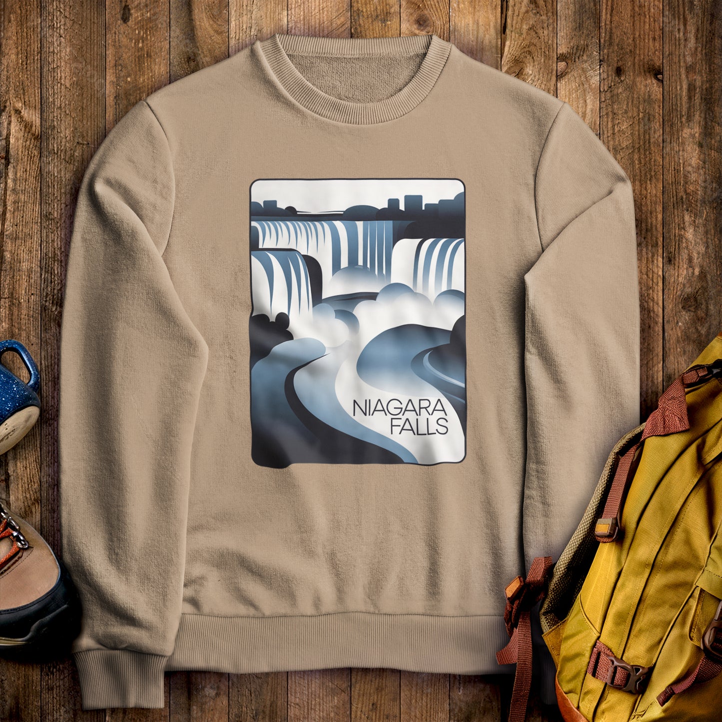 Niagara Falls Modern Crewneck Sweatshirt Sand Adventure and Outdoors Themed Sweatshirt