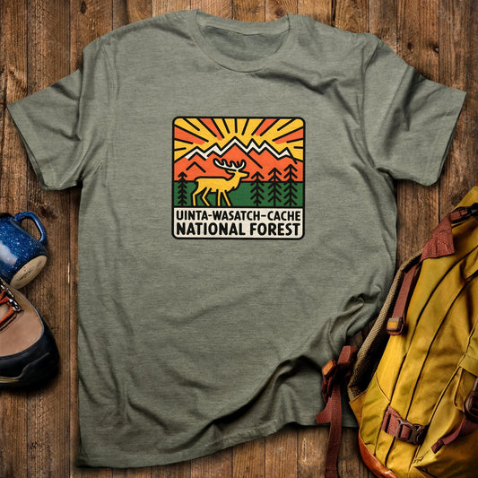 Uinta-Wasatch-Cache National Forest T-Shirt Heather Military Green Adventure and Outdoors Themed T-Shirt
