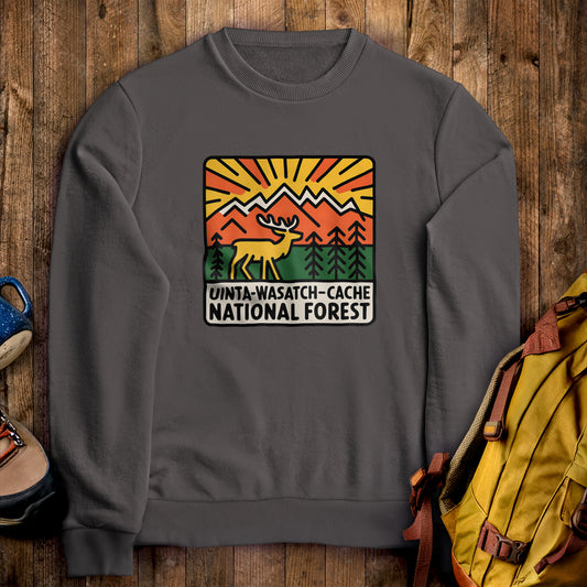 Uinta-Wasatch-Cache National Forest Crewneck Sweatshirt Charcoal Adventure and Outdoors Themed Sweatshirt