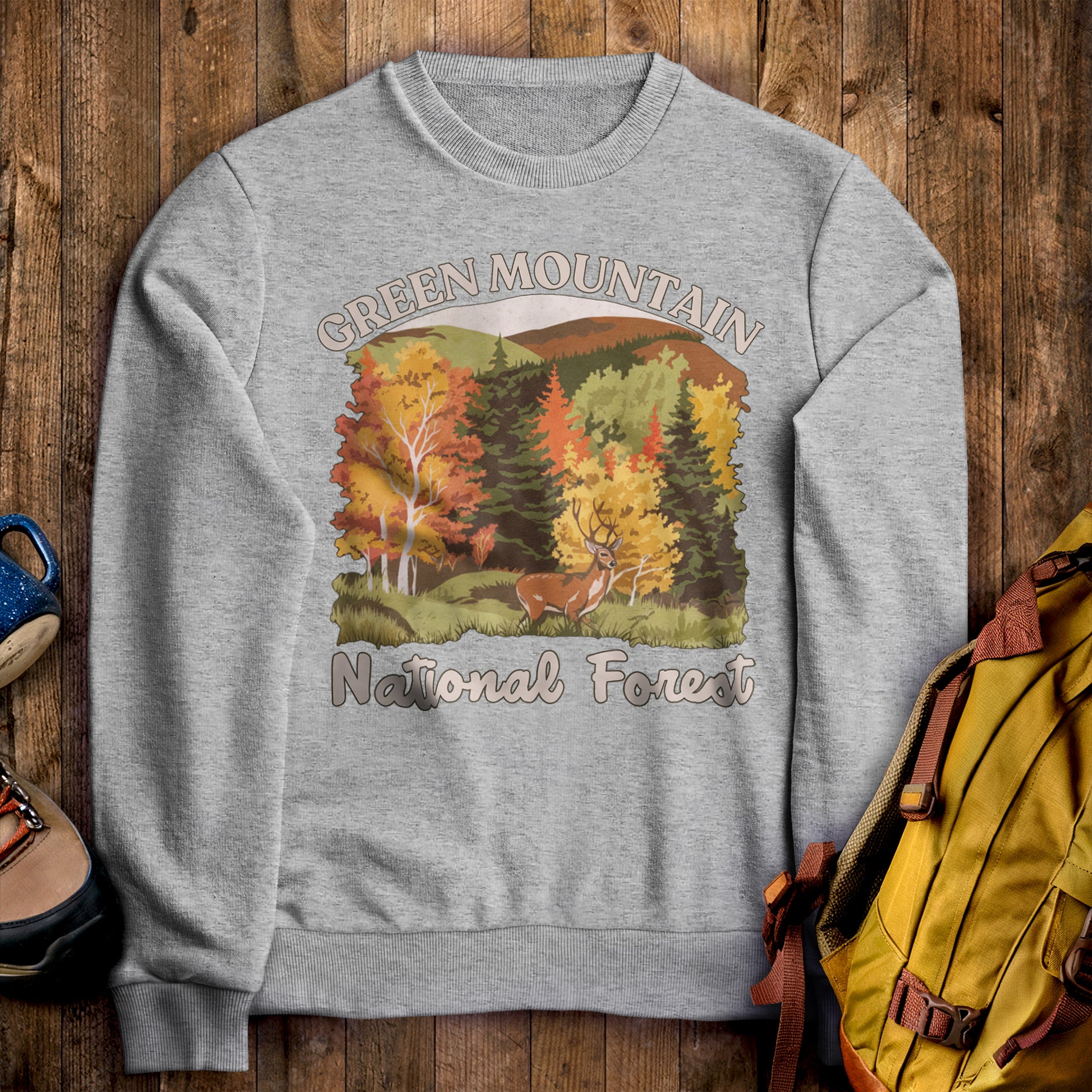 Green Mountain National Forest Crewneck Sweatshirt Sport Grey Adventure and Outdoors Themed Sweatshirt
