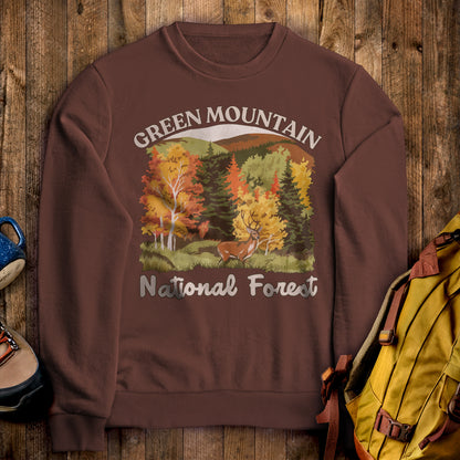 Green Mountain National Forest Crewneck Sweatshirt Cocoa Adventure and Outdoors Themed Sweatshirt