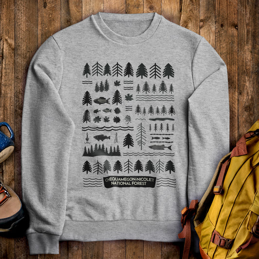 Chequamegon-Nicolet National Forest Crewneck Sweatshirt Sport Grey Adventure and Outdoors Themed Sweatshirt