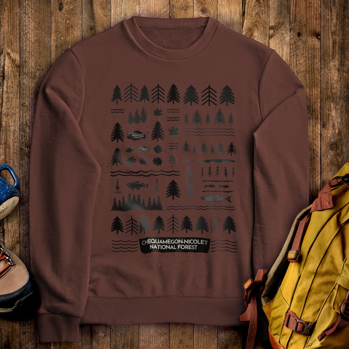Chequamegon-Nicolet National Forest Crewneck Sweatshirt Cocoa Adventure and Outdoors Themed Sweatshirt