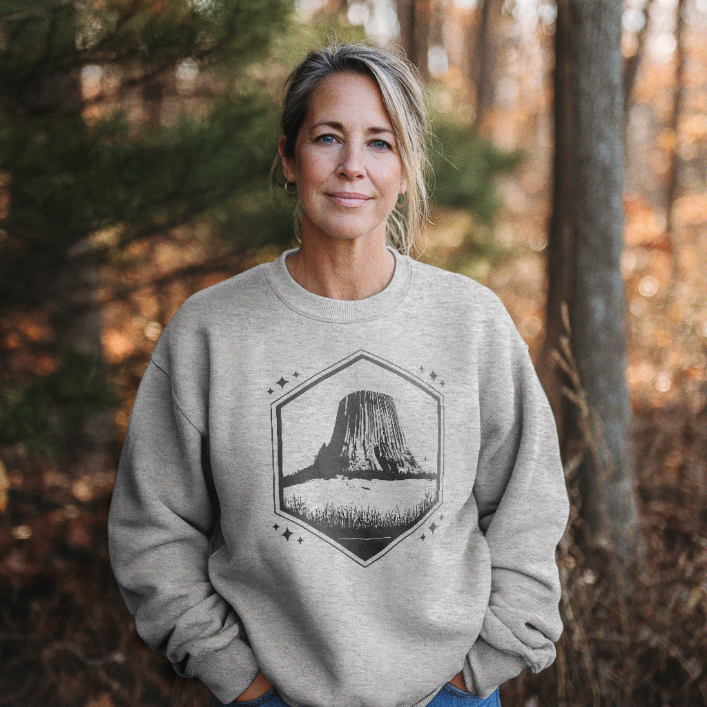 Devil’s Tower Wyoming Crewneck Sweatshirt Adventure and Outdoors Themed Sweatshirt