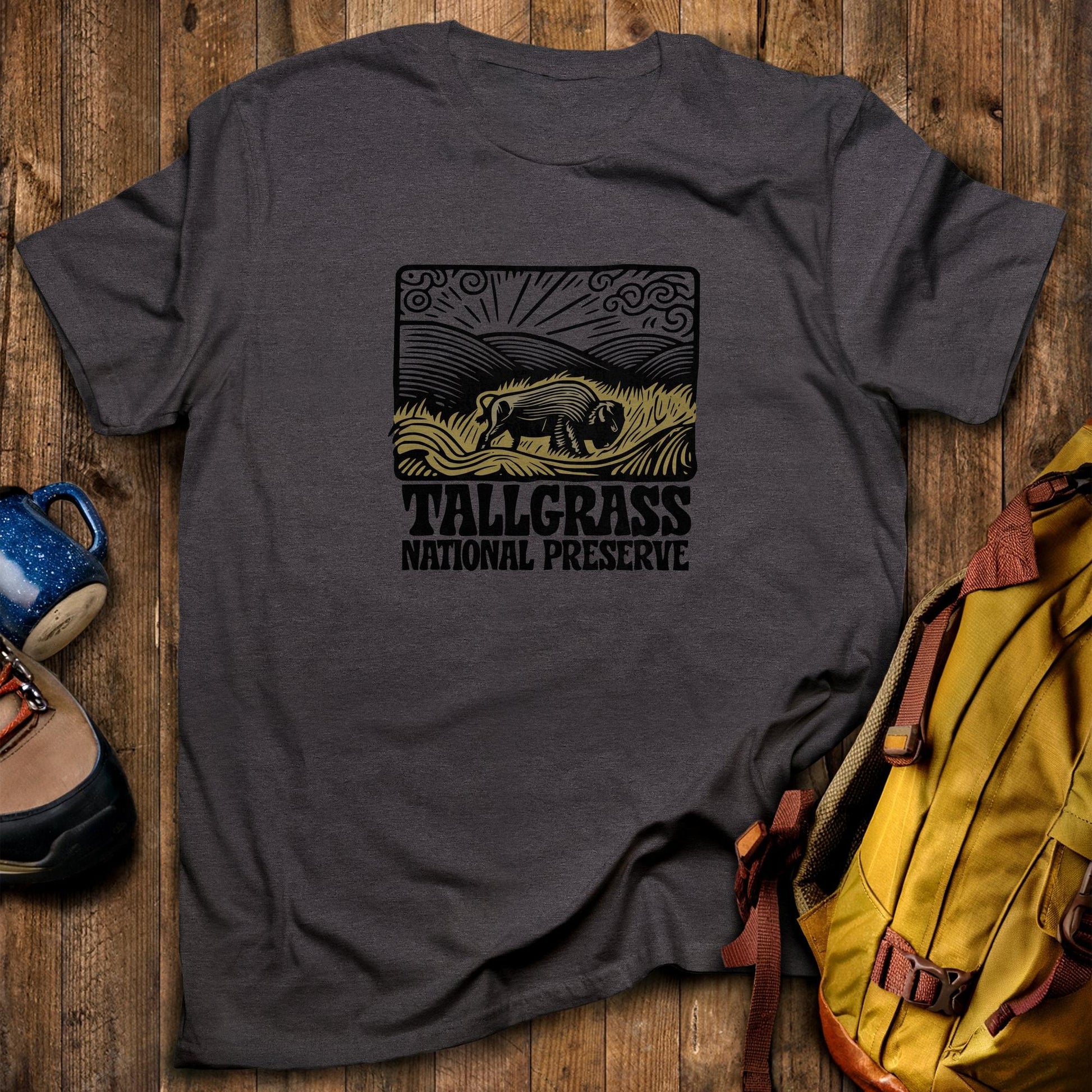 Tallgrass National Preserve T-Shirt Dark Heather Adventure and Outdoors Themed T-Shirt
