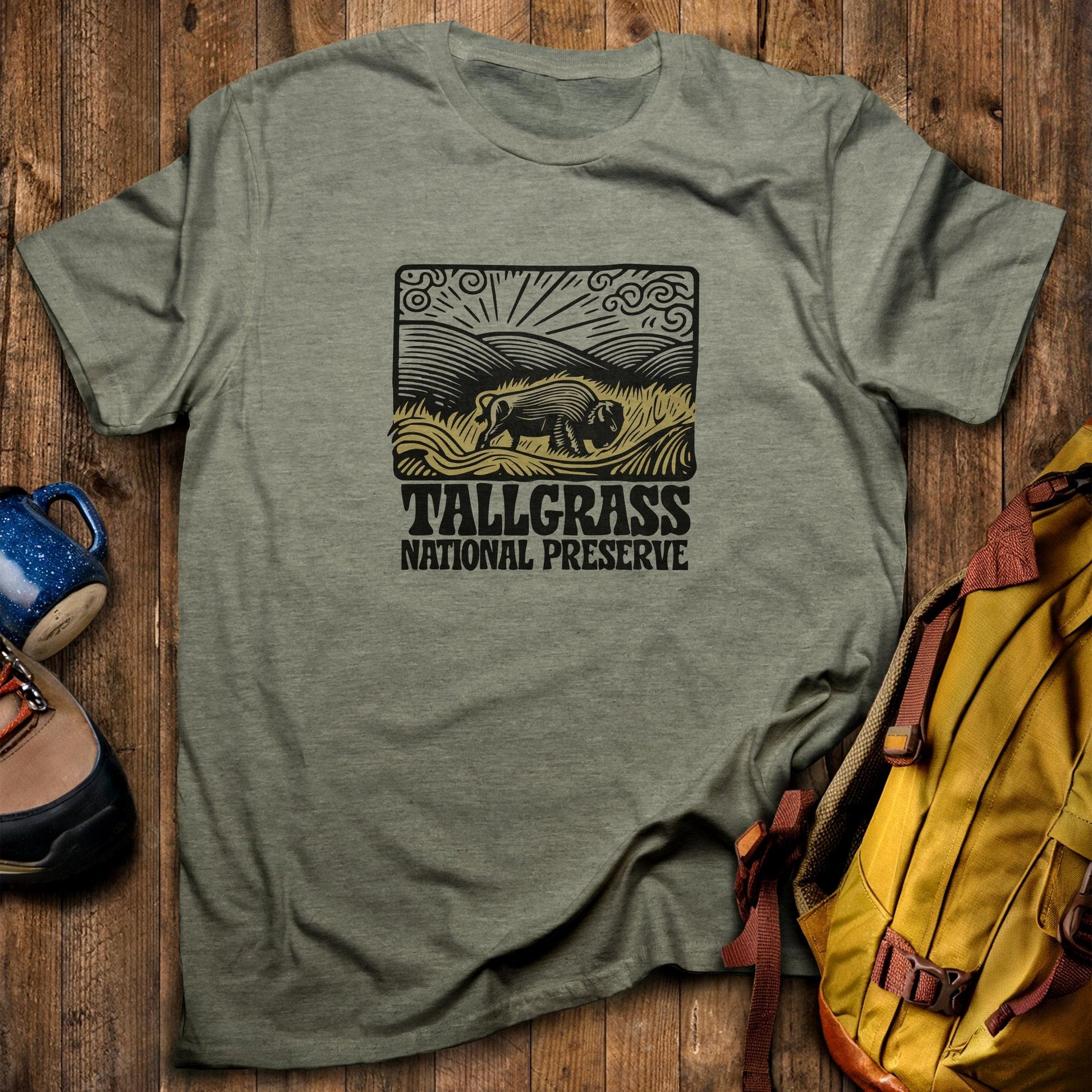 Tallgrass National Preserve T-Shirt Heather Military Green Adventure and Outdoors Themed T-Shirt