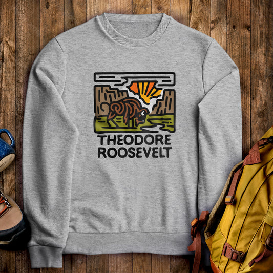 Theodore Roosevelt National Park Crewneck Sweatshirt Sport Grey Adventure and Outdoors Themed Sweatshirt