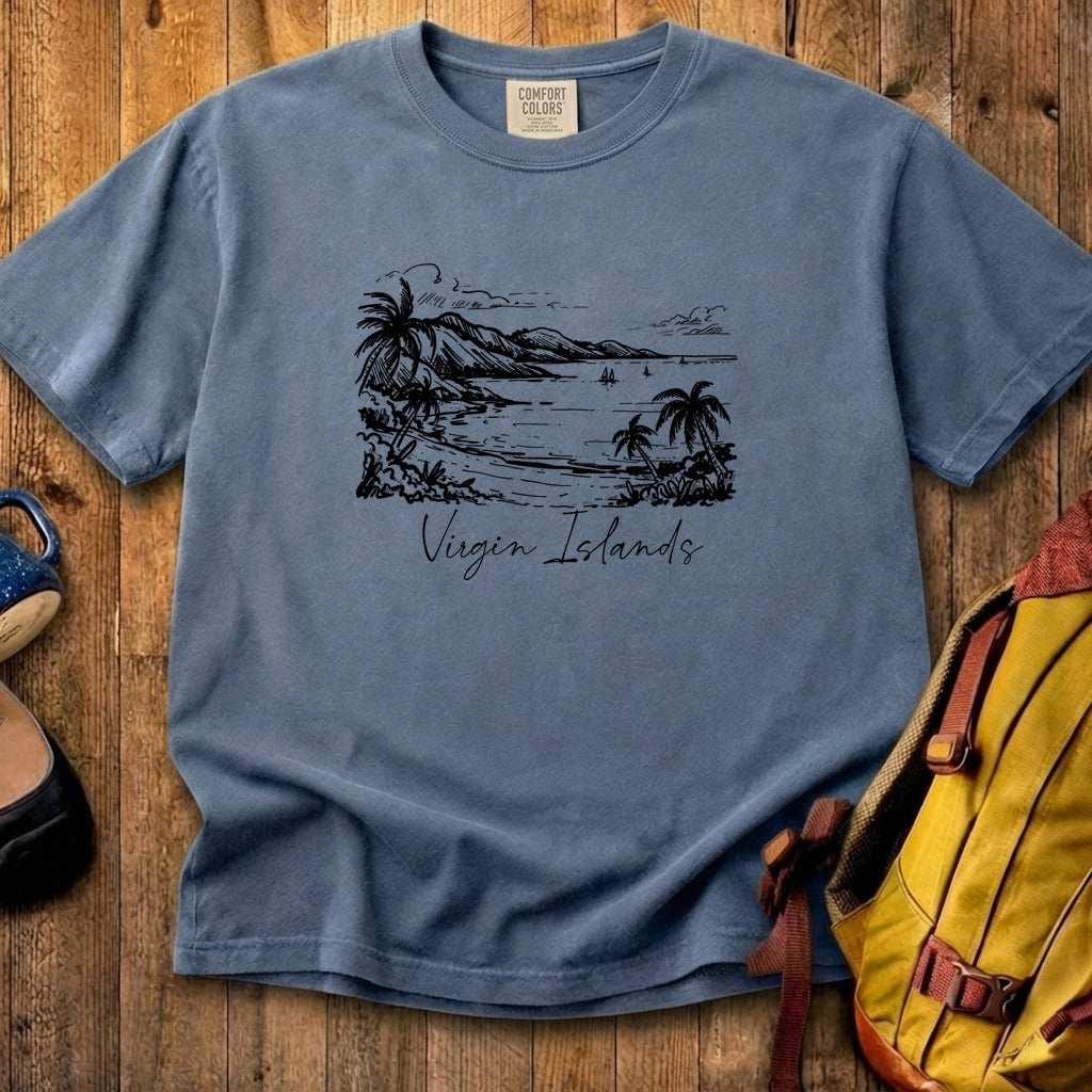 Virgin Islands National Park Line Drawing Cotton T-Shirt