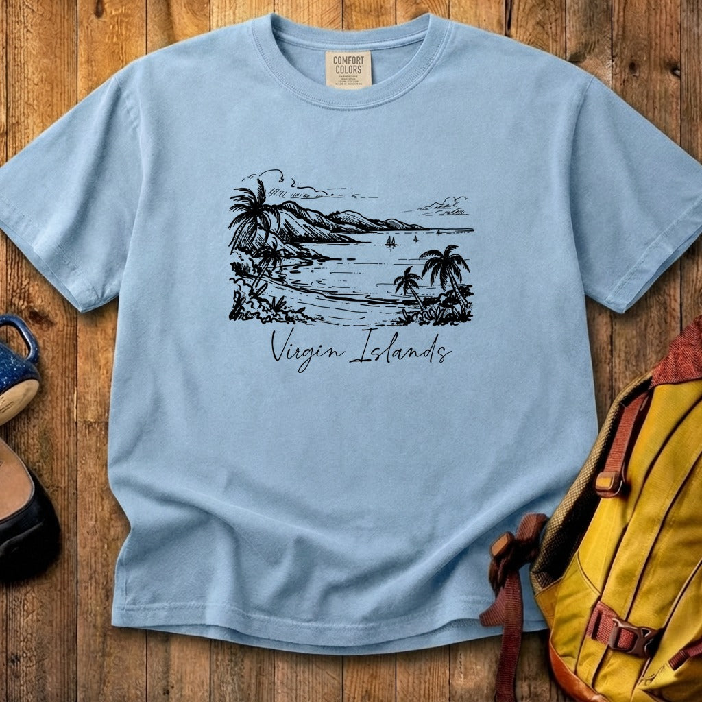 Virgin Islands National Park Line Drawing Cotton T-Shirt