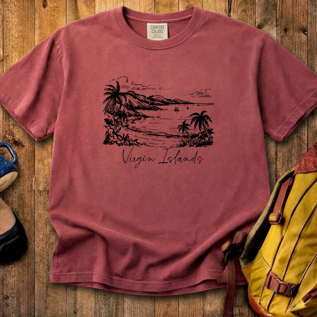 Virgin Islands National Park Line Drawing Cotton T-Shirt