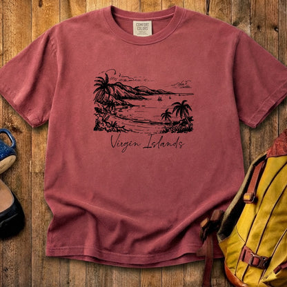 Virgin Islands National Park Line Drawing Cotton T-Shirt