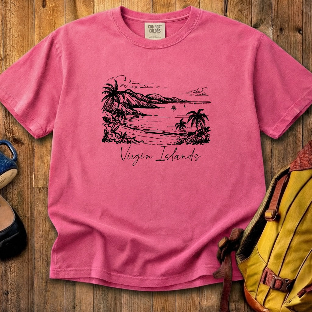 Virgin Islands National Park Line Drawing Cotton T-Shirt