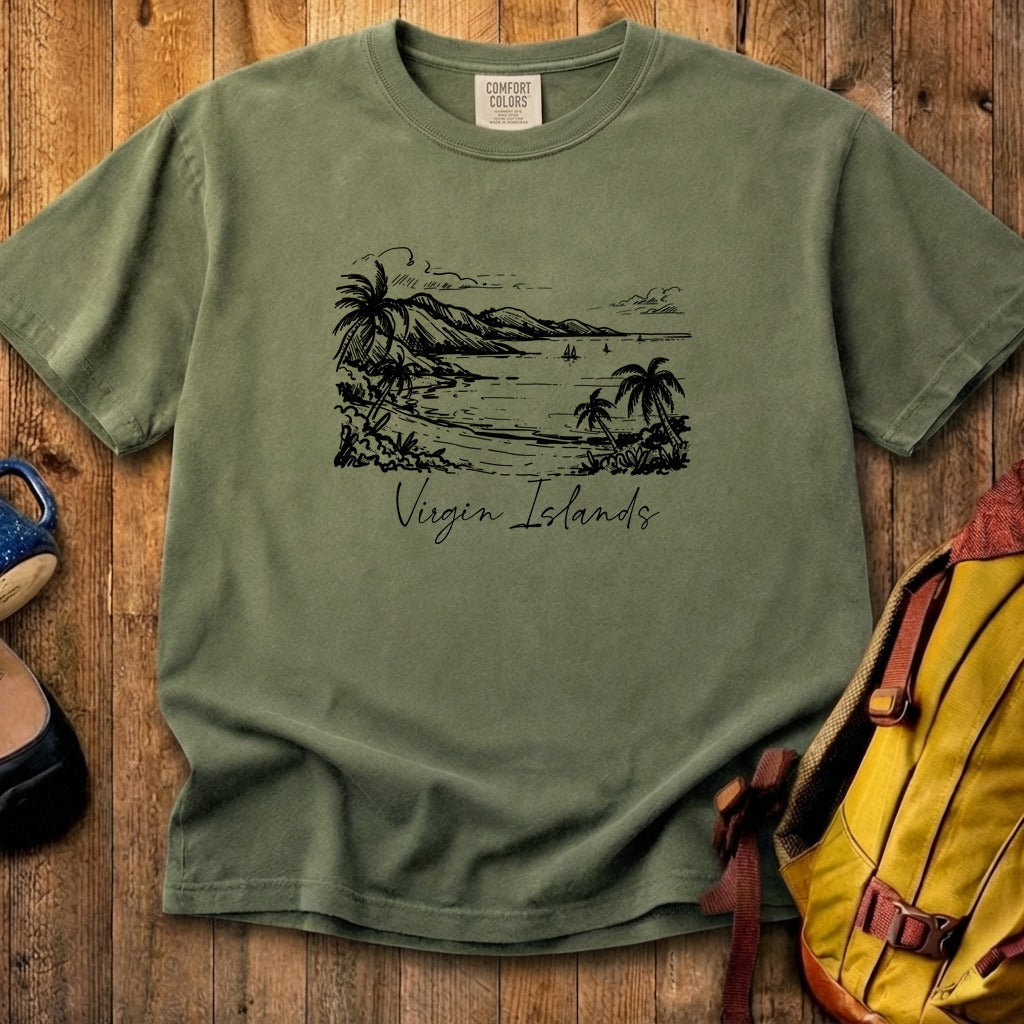 Virgin Islands National Park Line Drawing Cotton T-Shirt