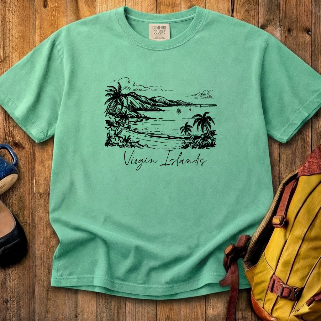 Virgin Islands National Park Line Drawing Cotton T-Shirt