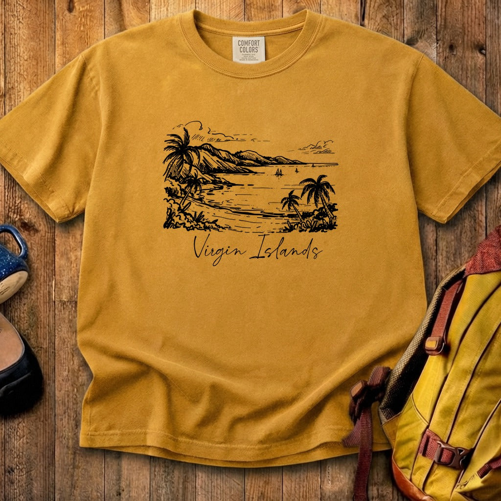 Virgin Islands National Park Line Drawing Cotton T-Shirt