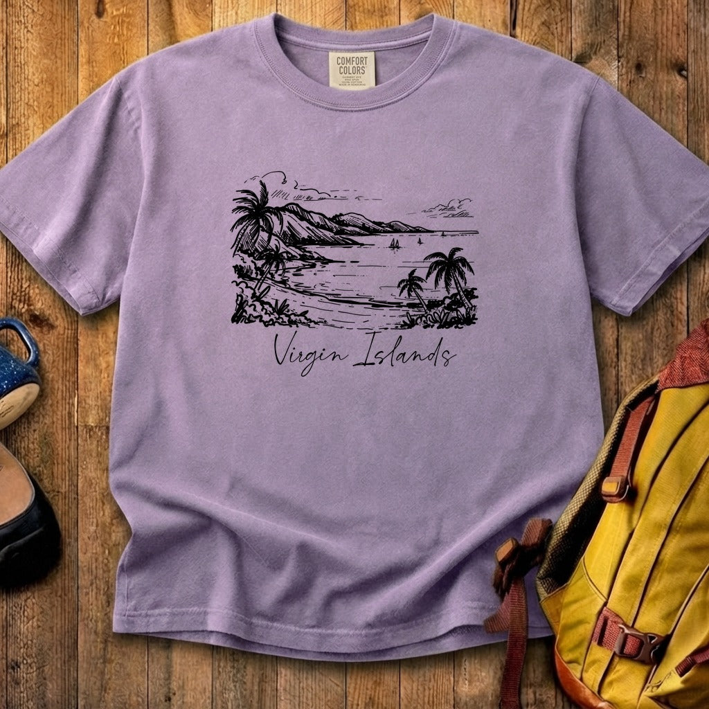 Virgin Islands National Park Line Drawing Cotton T-Shirt