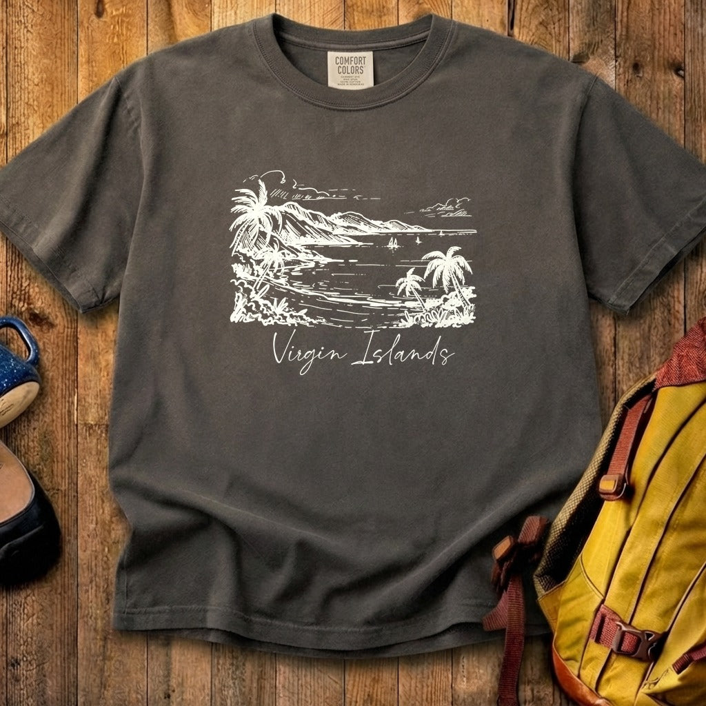 Virgin Islands National Park Line Drawing Cotton T-Shirt