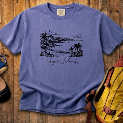 Virgin Islands National Park Line Drawing Cotton T-Shirt