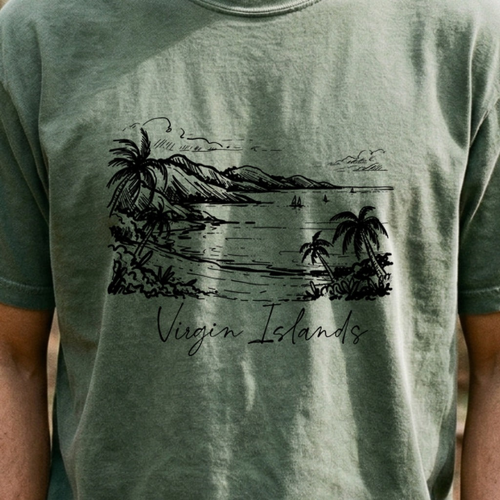 Virgin Islands National Park Line Drawing Cotton T-Shirt