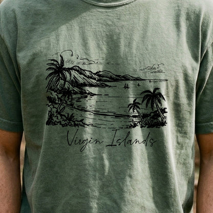 Virgin Islands National Park Line Drawing Cotton T-Shirt