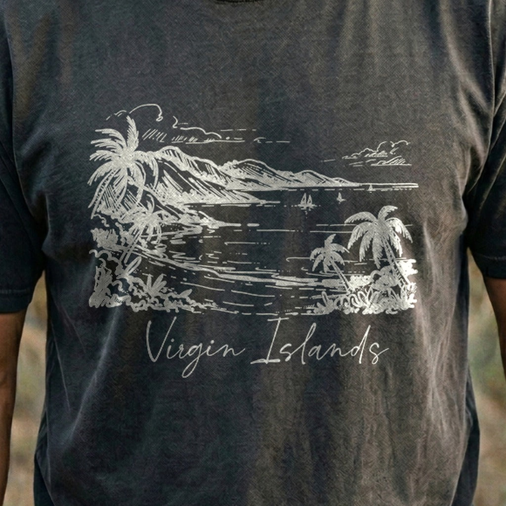 Virgin Islands National Park Line Drawing Cotton T-Shirt