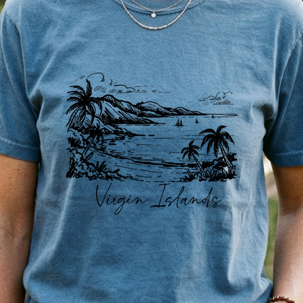 Virgin Islands National Park Line Drawing Cotton T-Shirt