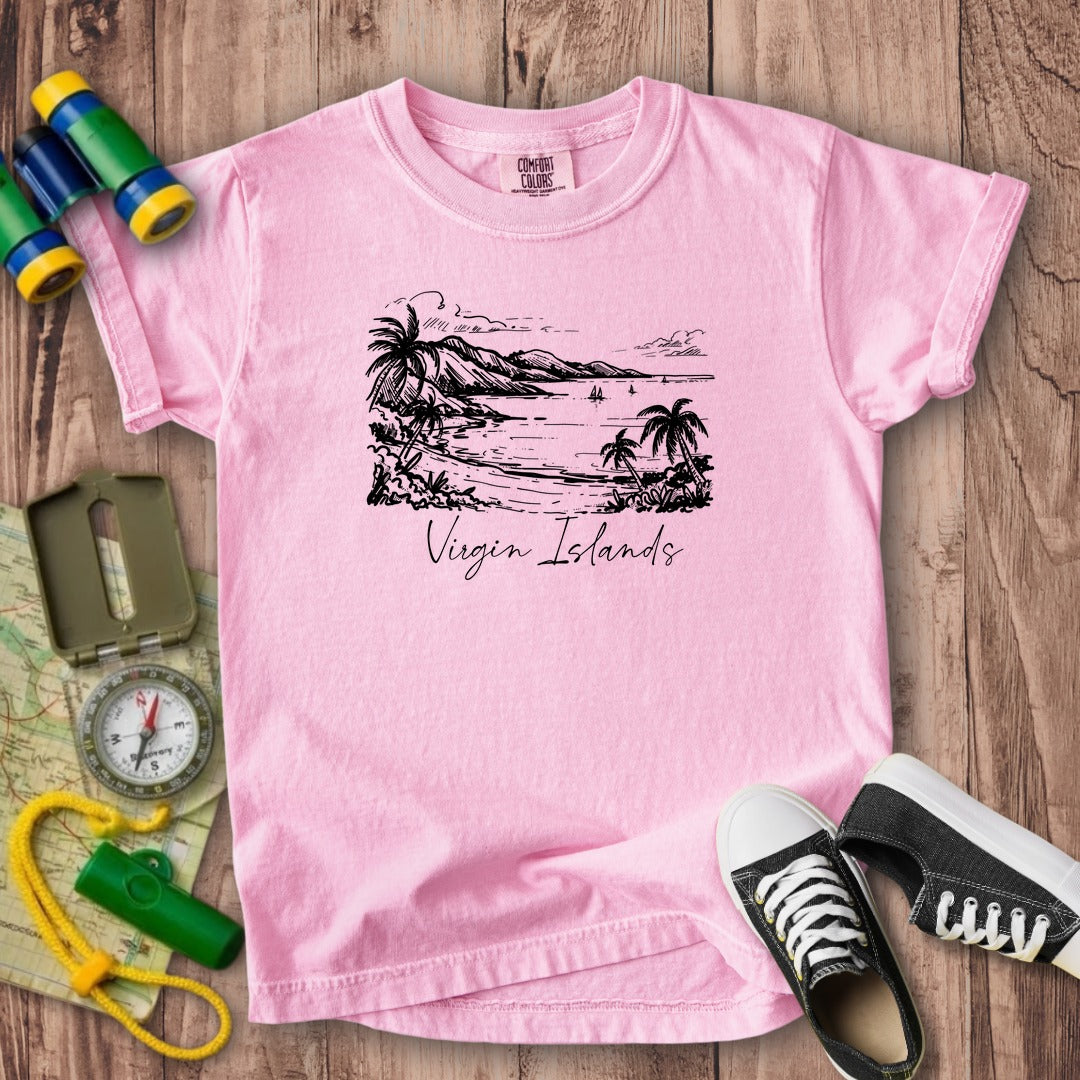 Virgin Islands National Park Line Drawing Kids Cotton T-Shirt