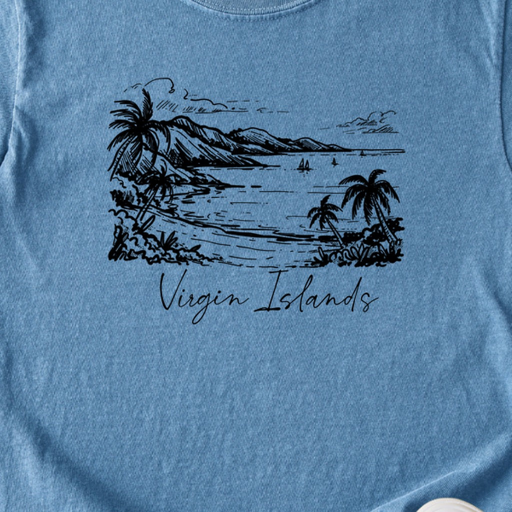 Virgin Islands National Park Line Drawing Kids Cotton T-Shirt