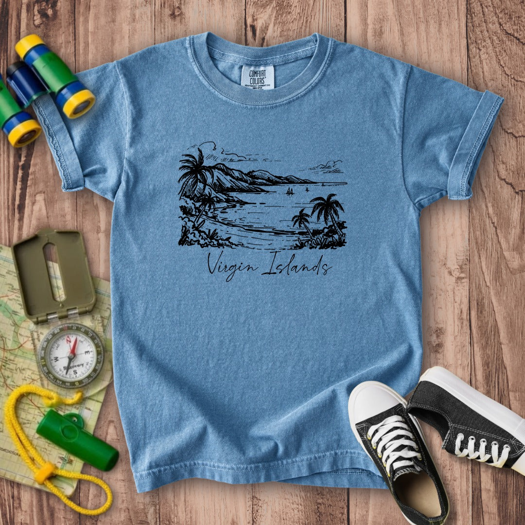 Virgin Islands National Park Line Drawing Kids Cotton T-Shirt