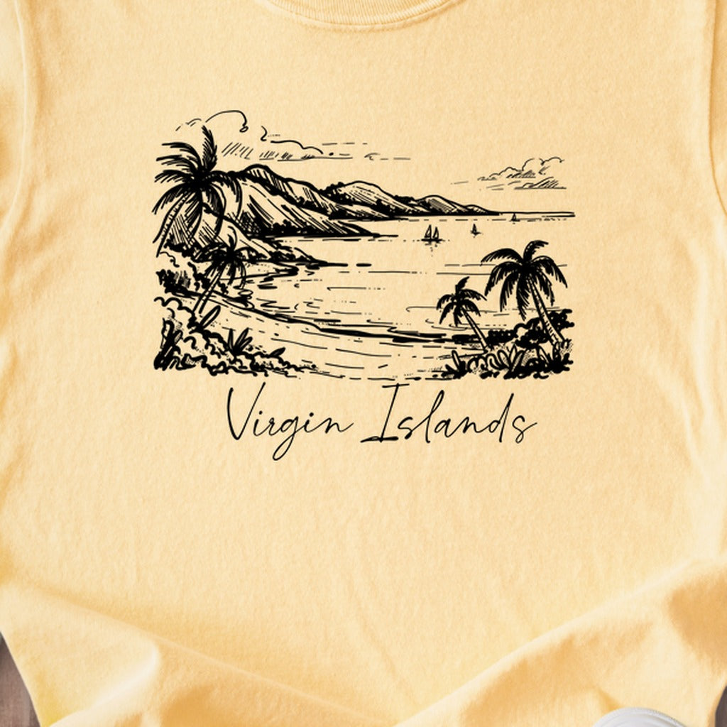 Virgin Islands National Park Line Drawing Kids Cotton T-Shirt