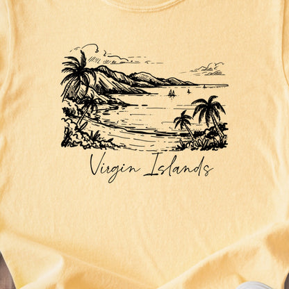 Virgin Islands National Park Line Drawing Kids Cotton T-Shirt