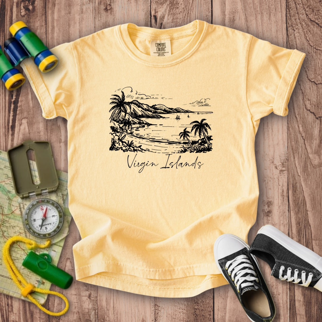 Virgin Islands National Park Line Drawing Kids Cotton T-Shirt
