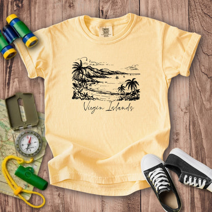 Virgin Islands National Park Line Drawing Kids Cotton T-Shirt