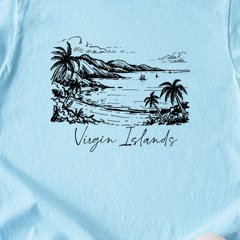 Virgin Islands National Park Line Drawing Kids Cotton T-Shirt