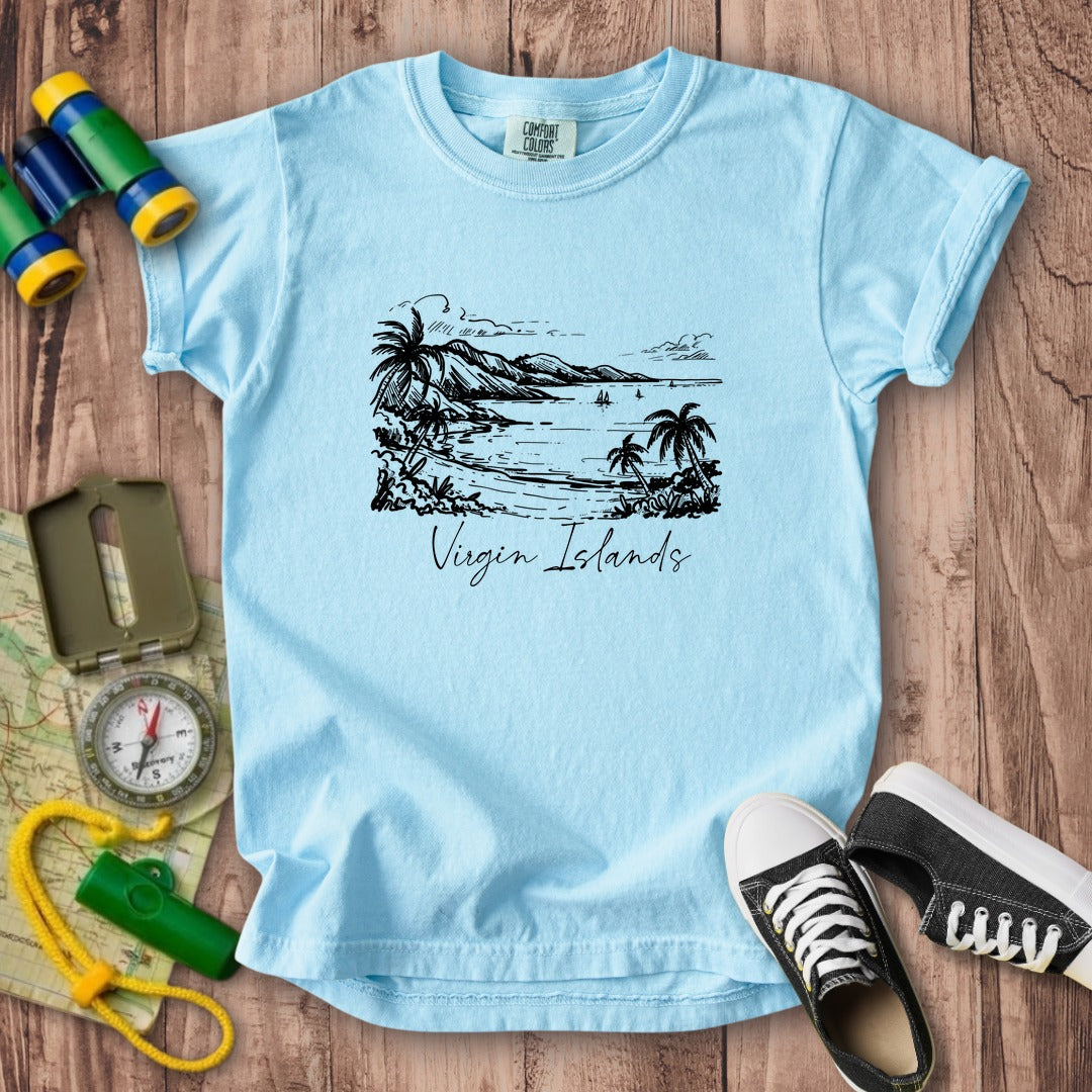 Virgin Islands National Park Line Drawing Kids Cotton T-Shirt