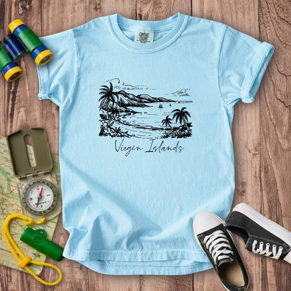 Virgin Islands National Park Line Drawing Kids Cotton T-Shirt