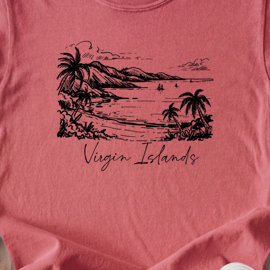 Virgin Islands National Park Line Drawing Kids Cotton T-Shirt
